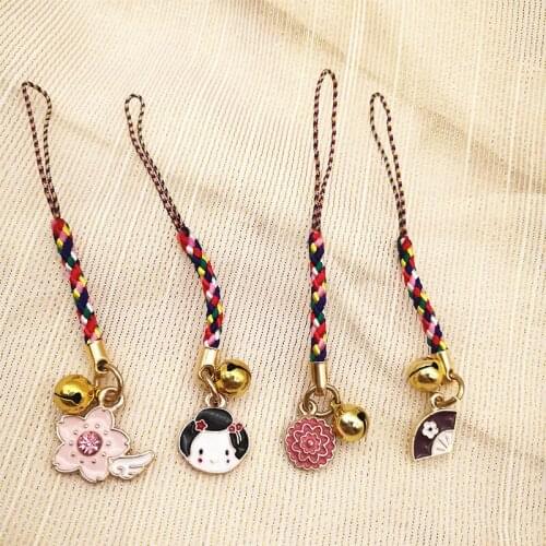 Car ornaments Japanese Style Cartoon Mobile Phone Pendant Braided Rope Pendant with Small Bell F-Best