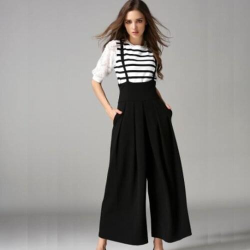 Womens pants spring and summer new high waist suspenders wide leg pants pants trousers for women Long AE14