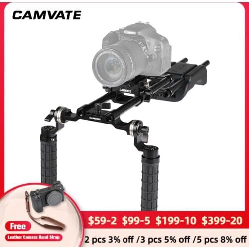 CAMVATE Pro Shoulder Mount Rig With Manfrotto Quick Release Baseplate&Adjustable Rosette Rubber Handle &Dual Rod Support System