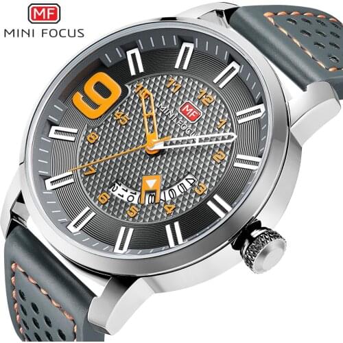 MINIFOCUS New Fashion Mens Watches Militray Sport Quartz Men Watch Leather Waterproof Male Wristwatches Relogio Masculino