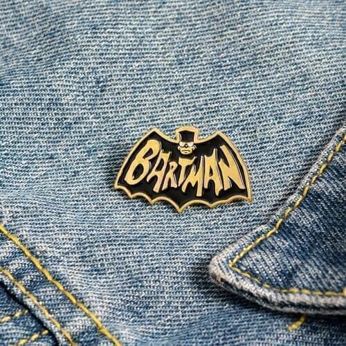 Cartoon Golden Animal Bat Enamel Brooch Bartman Black Pin Badge Woman Jewelry Clothes Bags Punk Accessories Gifts For Friends