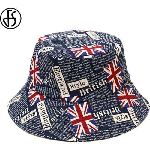 FS Fashion Flag Graffiti Print Streetwear Hip Hop Bucket Hats For Women Men Summer Outdoor Beach Windproof Anti UV Fisherman Hat