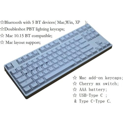 Mac bluetooth keyboard 87 mechanical keyboard TKL wireless keyboards cherry silent red switch game keyboard