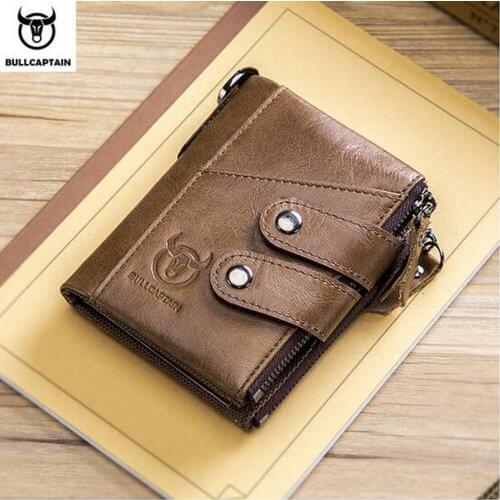 BULLCAPTAIN Mens Zipper Wallet Rfid Wallet Multifunction Storage Bag Coin Purse Wallets Card Bags Leather Multi Holder Purse