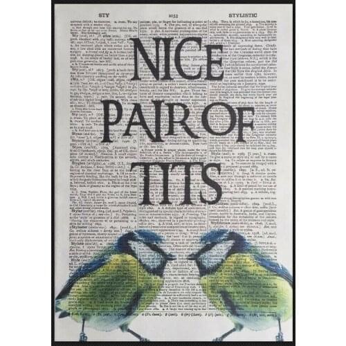 Nice Pair Print Funny Quote Vintage Dictionary Page Wall Art Picture Bird Pun Wall Art Poster Picture Painting Living Room Hom