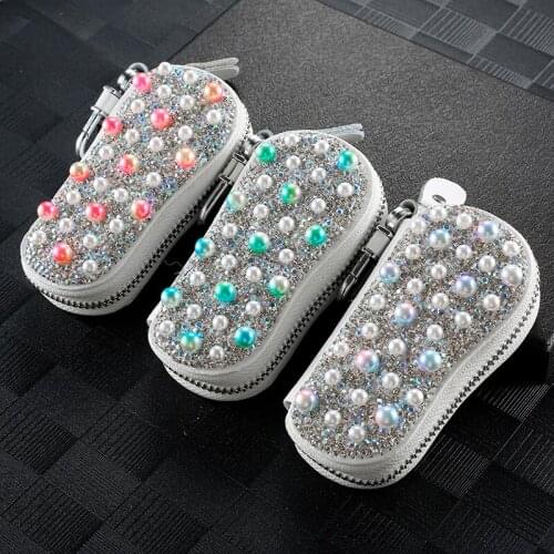 Beautiful Women Car Key Case with Crystals Pearls Keys Storage Bag for Benz BMW Audi Buick Honda Nissan Suzuki Keys