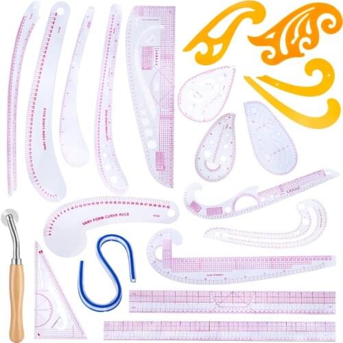 LMDZ 21 Style Fashion Pattern Design Ruler , Measure Dressmaking Tailor Drawing Template Craft Tool Set