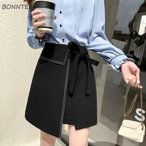 Mini Skirts Women Mujer All-match New Summer Thin Cool Empire Bow Black Irregular Design Casual Aesthetic Faldas Retro Students