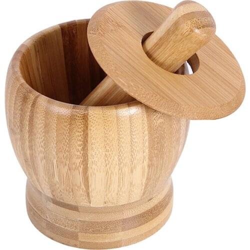 New Pestle Grinding Bowl Set Bamboo Mortar And Garlic Pot Spice Pepper Mill Tools Kitchen Tools New Hot Selling