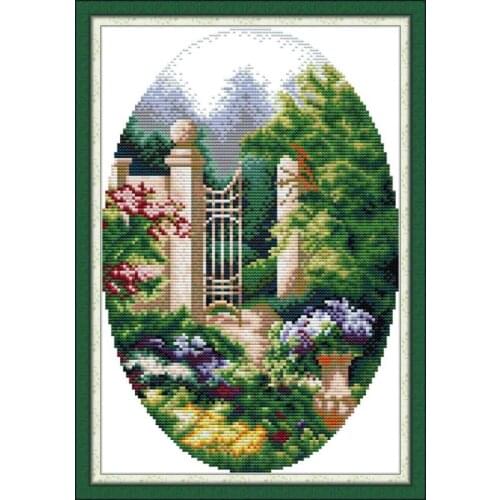 Joy Sunday Printed Cross Stitch Kit Garden Corner Paintings Counted Printed on Canvas 11CT 14CT DIY Needlework Embroider Sets