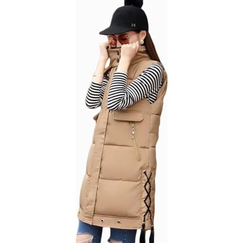 2017 new women autumn winter jacket vest mid-length round collar thick warm parka cotton wadding female slim waistcoat ZL738
