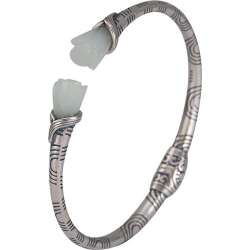 New inlaid natural Hetian white Chalcedony bracelet Chinese style retro Magnolia minority design womens brand jewelry