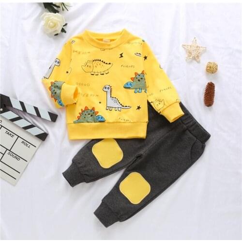 1-4T Toddler Kid Baby Boy Clothes set Long Sleeve Dinosaur Cartoon Top Pant suit Cute Sweet Lovely Tracksuit Fall Outfit