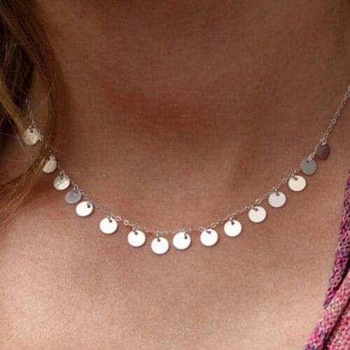 Gold Celebrity Coin Tassel Necklace For Women Small Round Disc Pendant Necklaces Jewelry Chain Layering Tiny Dot Choker Necklace