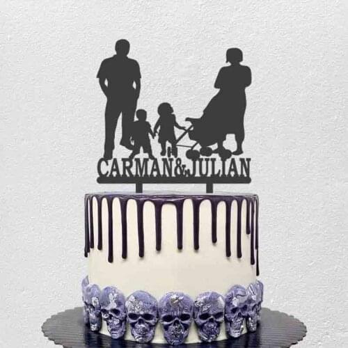 Personalized Wedding Cake Topper Parents & Children A Family of Four Silhouettes For Wedding Anniversary Cake Decoration Topper