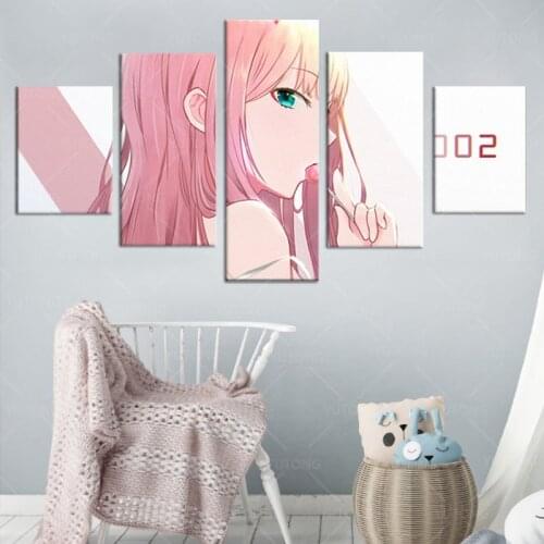 Anime D in the FRANXX ZERO TWO 5 Pieces Canvas Poster HD Printed Home Decoration Modern Artwork Modular Framework