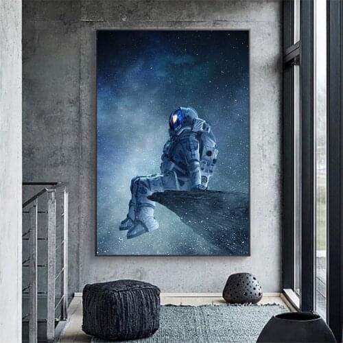 Modern space canvas painting lonely astronaut sitting in space art wall poster bedroom home painting wall decoration cuadros