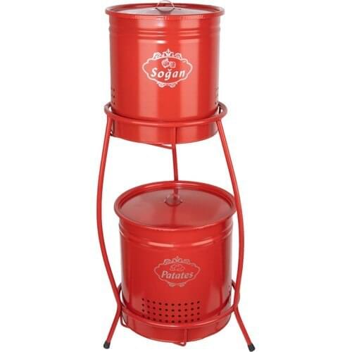 CANDLESTICK HOME Potato Onion Bucket Metal Standing 2 Layer Red
