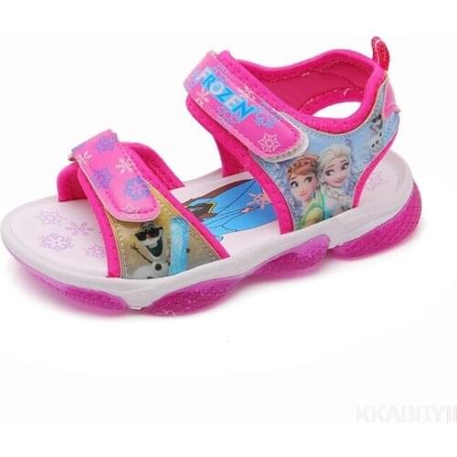 Disney Girls Frozen Sandals Summer Childrens Sandal Led Luminous Lights Childrens Beach Shoes