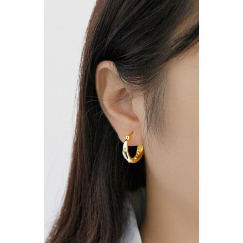 925 Sterling Silver Irregular Texture Hoop Earrings for Women Men Geometric Earrings Daily Jewelry New