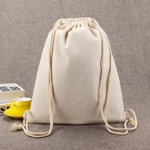 100Pcc/Lot Eco-Friendly Durable Cotton Canvas Drawstring Backpack Bag For Students Portable Fabric Travel Use Bags
