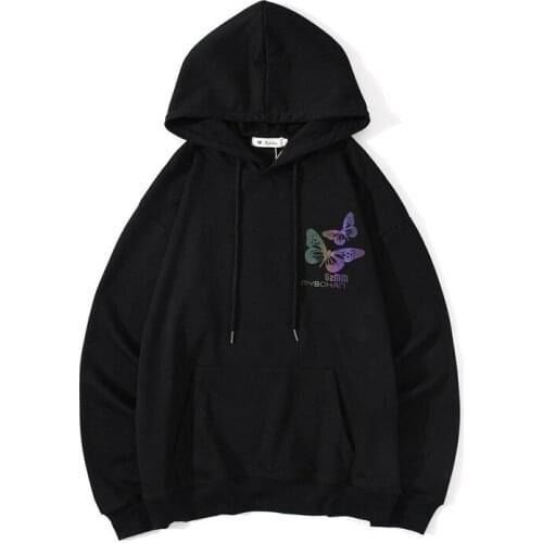 New Fashion Couples Butterfly Reflective Hoodies Loose Fit Streetwear Oversized Hip Hop Sweatshirts With Hood Unisex Hoody Tops