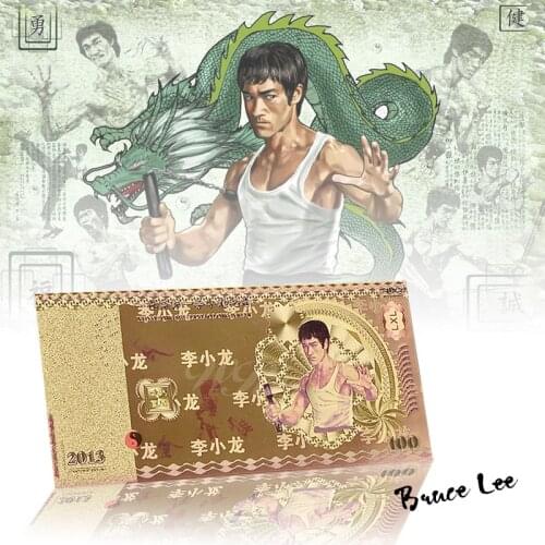Amazing Gold Foil Banknote Bruce Lee 100 Commemorate Banknote Fancy Colorful Fake Money