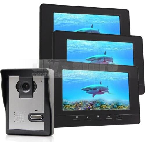 DIYSECUR 7inch Video Intercom Video Door Phone Doorbell IR Night Vision Camera 3 Monitors 800 x 480 Black
