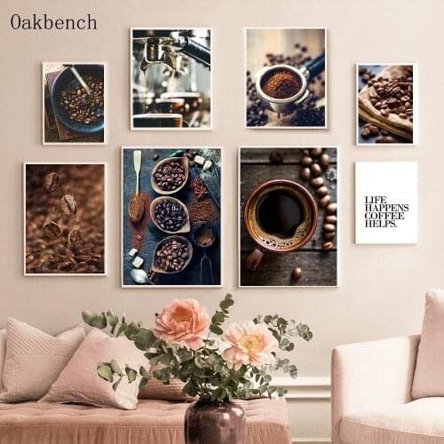 Vintage Coffee Bean Canvas Painting Coffee Machine Wall Art Print Nordic Poster Modern Wall Pictures Coffee House Decoration