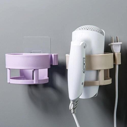 High Quality Self-Adhesive No-punching Hair Dryer Holder ABS Bathroom Shelf Storage Hairdryer Holder Rack Organizer