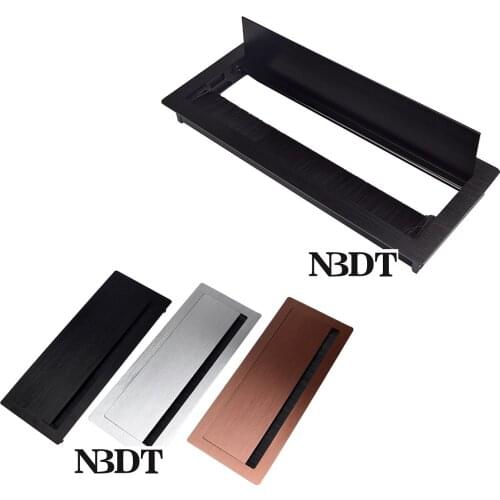 W120*H300mm Rectangle Aluminum Office Table Desktop Cable Grommet Soft Close Buffer Flap Cover Brush Silver Black Rose Gold