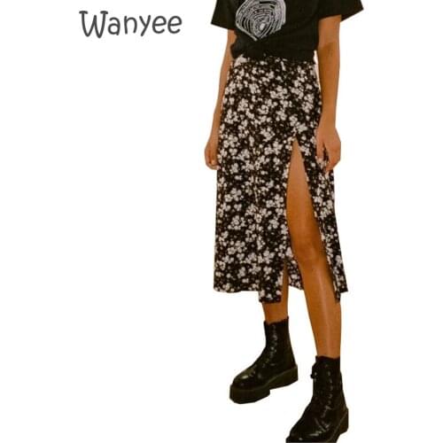 Fashion 2021 Womens High Waist Elastic Split Midi Skirt Leopard Flower Print Stretch Long A-Line New Temperament Leisure Sexy