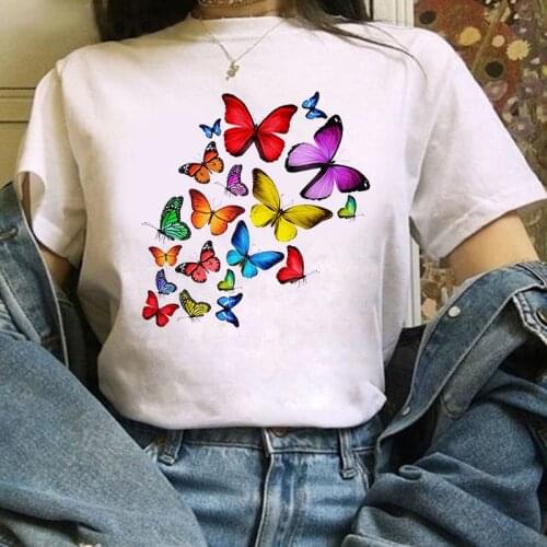 Cartoon Butterfly Women T-Shirt Ladies Cute Clothes Harajuku T-Shirt Cool T-Shirt Female Clothing Graphic T-Shirt Kawaii Shirt