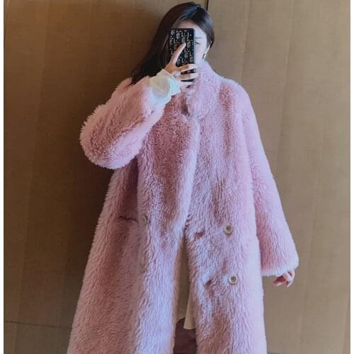 Fashion Korean Simple 100% Genuine Wool Fur Coat Autumn Winter 2021 Warm Female Jacket Elegant Womens Clothing Casacos Zjt1911