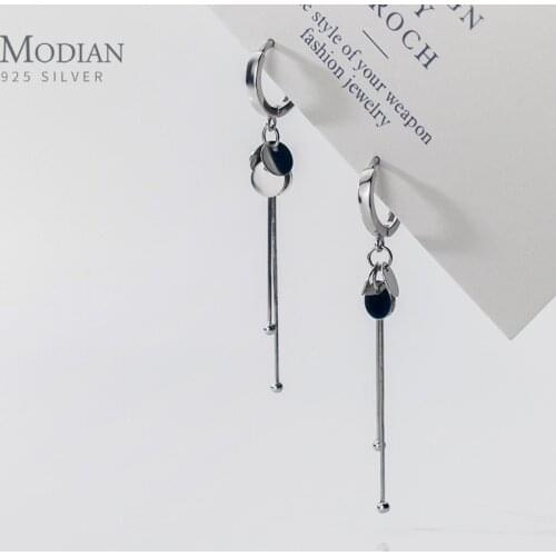 Modian Hot Simple Sequins Tassel Line Beads Authentic 925 Sterling Silver Hoop Earring Geometric Earring for Women Fine Jewelry