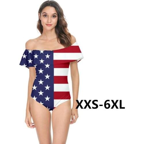 Off Shoulder Women Swimwear Bikini Sexy Country Flag Print One Piece Swimwear Womens Bathing Suits Swimsuit bañador mujer