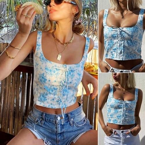 Womens Camisole Womens Halter Butterfly Print Drawstring Tie Top Blue