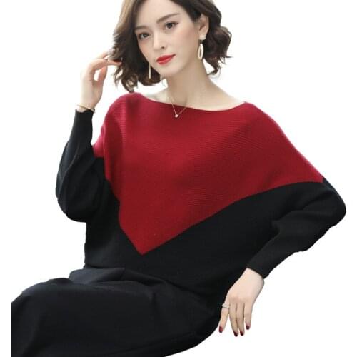 2019 New Autumn Winter Women Sweaters and Pullovers Long Sleeve Casual Knitted Sweater Contrast Color Female Jumper Tops R1055