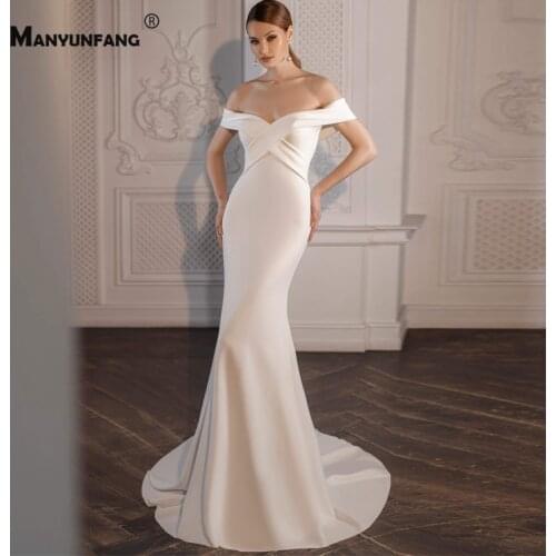 Vestido De Noiva 2021 New Arrival Off the Shoulder Satin Court Train Mermaid Wedding Dress Elegant Sweetheart Neck Bridal Gown