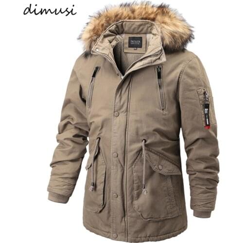DIMUSI Winter Mens Jacket Fashion Men Cotton-padded Coats Mid-Long Fur Collar Hooded Casual Outwear Thermal Jackets Men Clothing