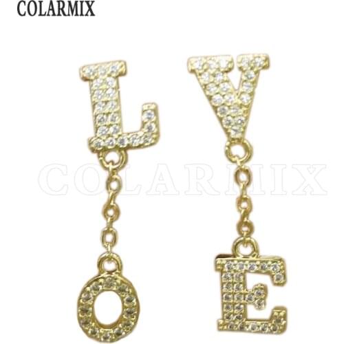10 Pairs Gold Love earrings Gold colors zircon earrings jewelry Love shape earrings fashion jewelry for women 9624