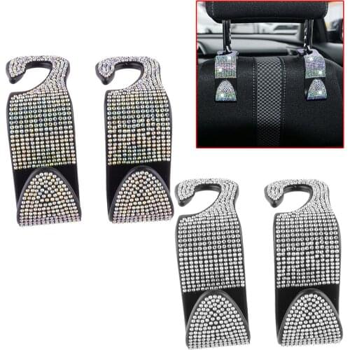2Pcs Rhinestone Car Seat Back Headrest Hanger Hooks Universal For Bag Purse Clothes Grocery Collection