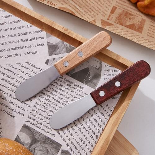 2Pcs Small Butter Spatula Set Wooden Handle Stainless Steel Butter Spreader Knife Kitchen Gadgets Jam Butter Knives For Bread