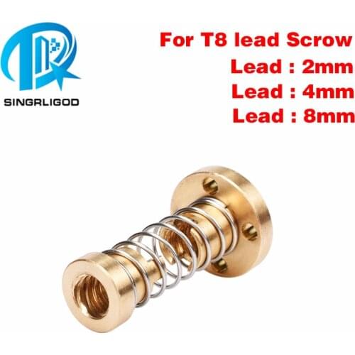 2PCS T8 Anti Backlash Spring Loaded Nut Elimination Gap Nut for 8mm Acme Threaded Rod Lead Screws DIY CNC 3D Printer Parts