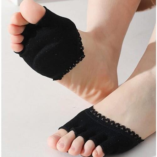 80% Hot Sale 1Pair Five-finger Pad Shock-absorbing Sweat-absorbent Cotton Open Toe Boat Socks for High-heeled Shoes