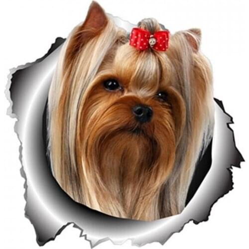 A0103# 13 cm/17 cm 3D Self-adhesive Decal Yorkshire Terrier Dog Cute Pet Car Sticker Waterproof Auto Decors on Bumper Rear Windo