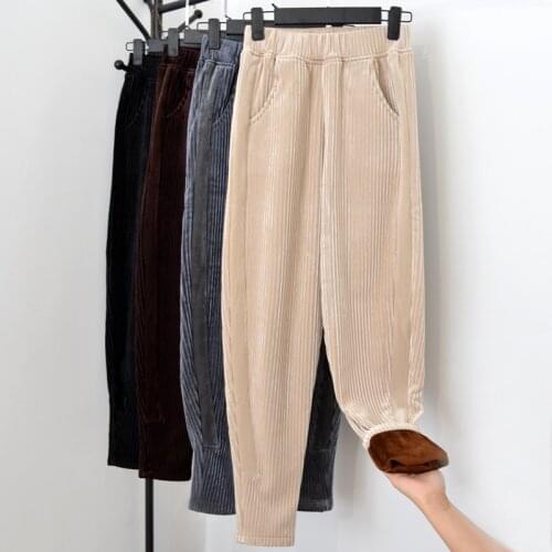 Plus velvet thick gold velvet harem pants female autumn and winter elastic high waist radish feet casual pants trousers