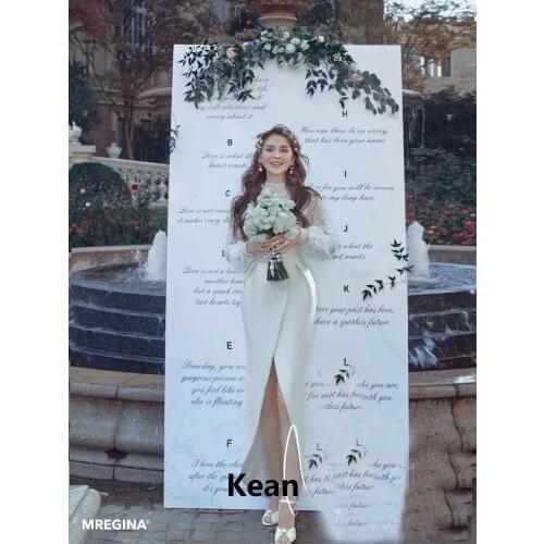 Real Photo White Ivory Evening Dress Slit Puff Sleeves Vestidos De Festa Custom High neck Prom Dresses Party Evening Dress