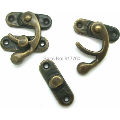 Free Shipping-30 Sets Metal Hook Box Latches Clasp Box Lock Purse Lock Antique Bronze 4 Holes 4.2cm x 3.7cm 3.7cm x 1.2cm J1826