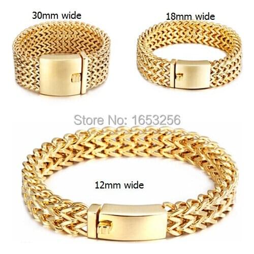 12mm/ 18mm/ 30mm Yellow Gold 316L Stainless Steel Charming New Biker Figaro Chain Bracelet High Quality Mens Hip-Hop Jewelry